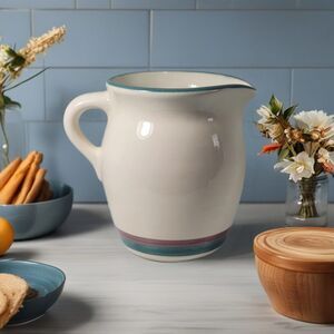 Pfaltzgraff Creamer Jug Pitcher "Juniper" MCM Stoneware Green Mauve and White